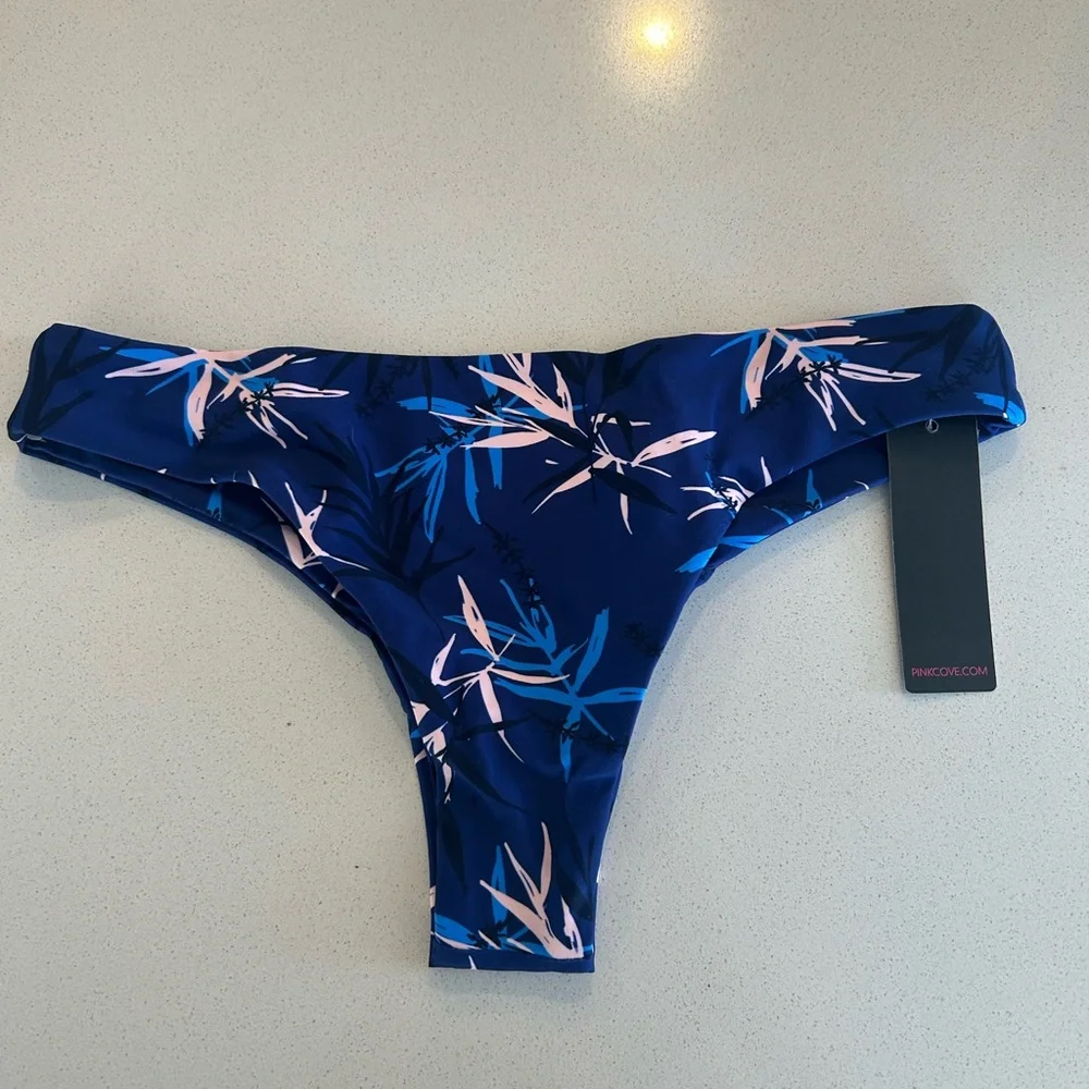 Pink Cove Navy Floral Bikini Bottom Size Large NWT